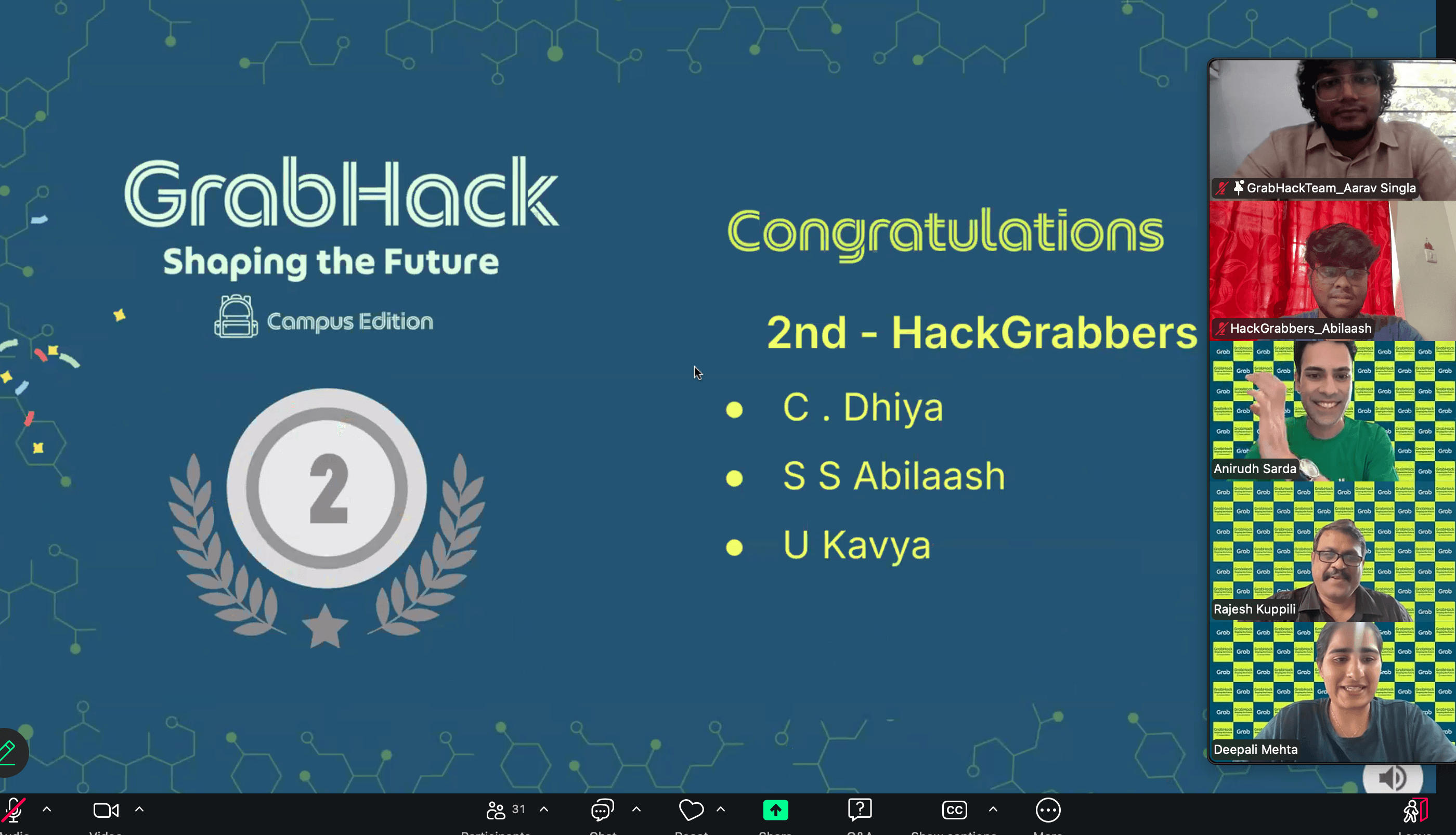 Abilaash and team celebrating second place at GrabHack 2025